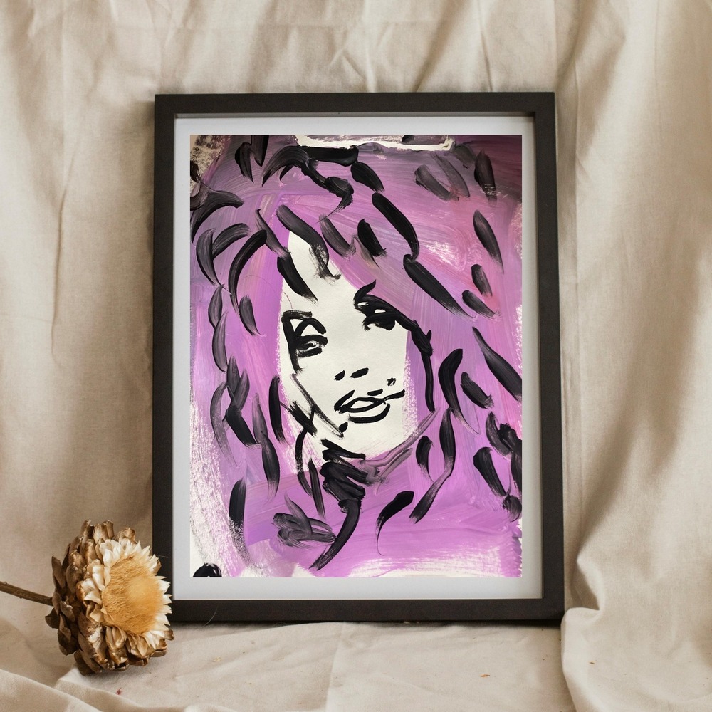 OMAN Dolly Parton Abstract Pop Art Portrait Painting 8.5x11 Paper Pink Purple